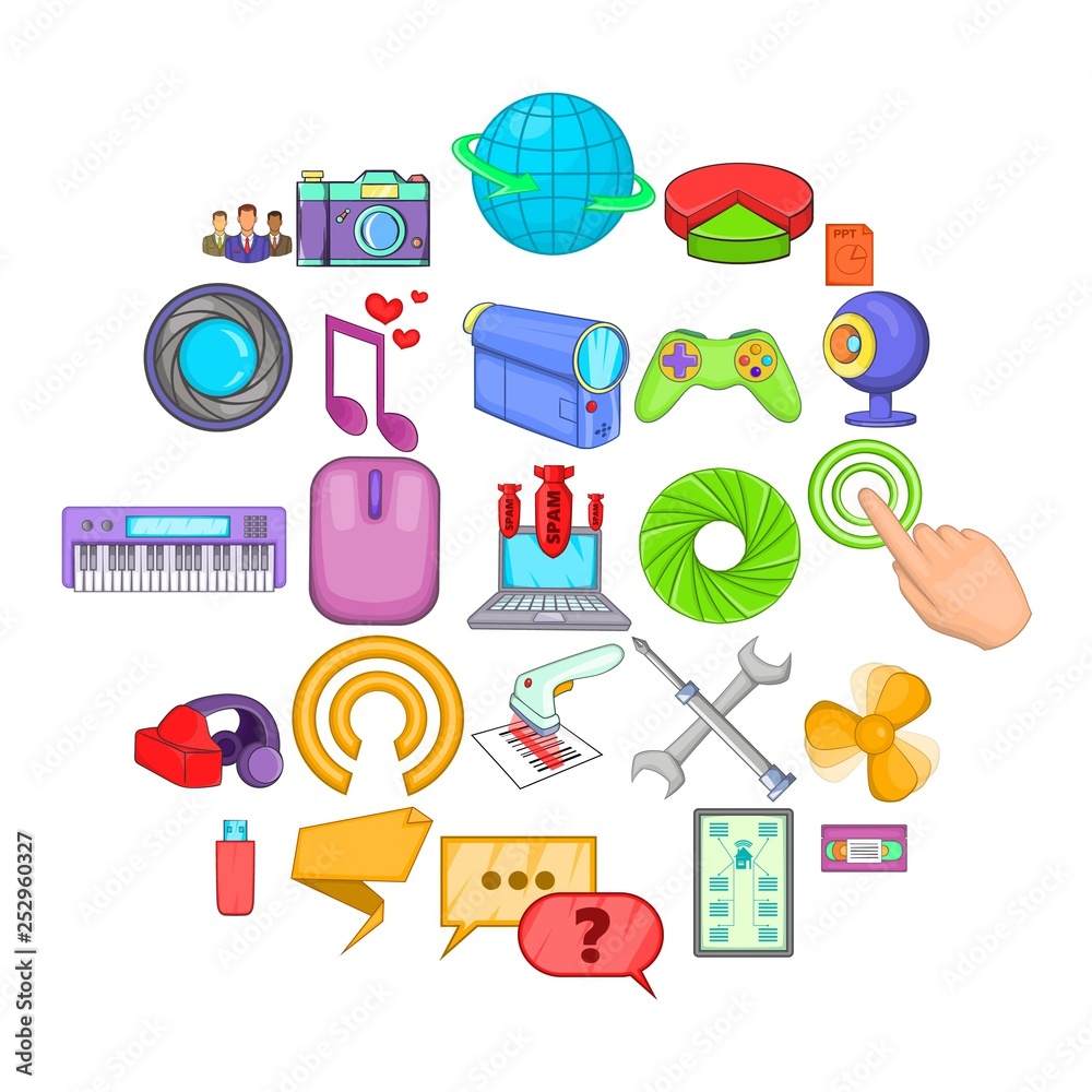 Poster computer application icons set. cartoon set of 25 computer application vector icons for web isolated