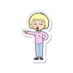 sticker of a cartoon pointing woman