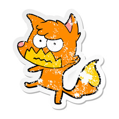 distressed sticker of a cartoon annoyed fox