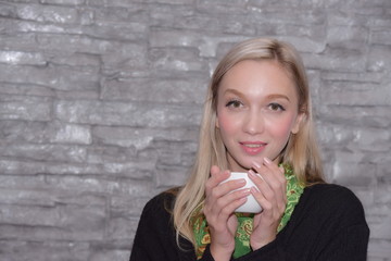 Portraits of beautiful women in the restaurant are smiling and teasing people who come to the...