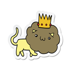 sticker of a cartoon lion with crown