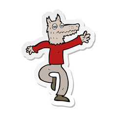 sticker of a cartoon happy wolf man