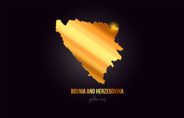 Obraz premium Bosnia and Herzegovina country border map in gold golden