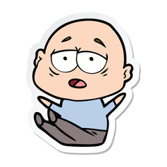 sticker of a cartoon tired bald man