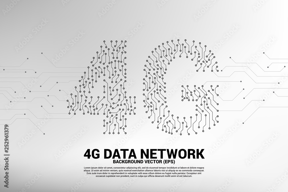 Poster Vector 4G dot connect line circuit board style mobile data icon. Concept for data transfer of mobile and wi-fi data network.