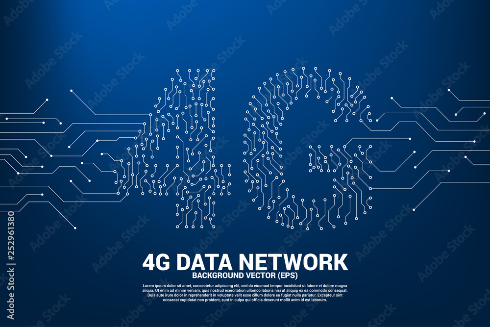 Poster Vector 4G dot connect line circuit board style mobile data icon. Concept for data transfer of mobile and wi-fi data network.