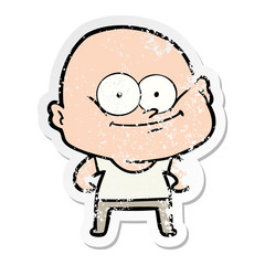 distressed sticker of a cartoon bald man staring