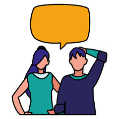 Fototapeta premium young couple with speech bubble characters