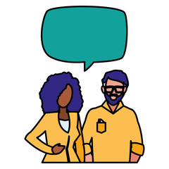 young interracial couple with speech bubble