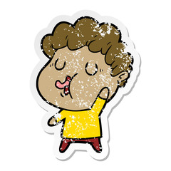 distressed sticker of a cartoon man singing