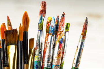 Fototapeta premium Paint brushes and paints for drawing.