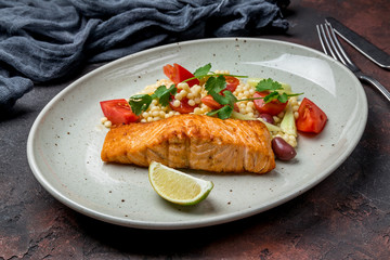 Salmon steak on the grill