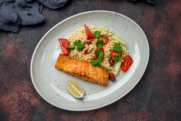 Salmon steak on the grill