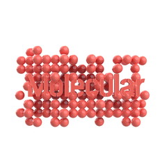 Model of abstract molecular structure with word lettering in trendy pink glossy metal. Isolated on white background. 3d render
