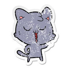 distressed sticker of a cartoon cat singing