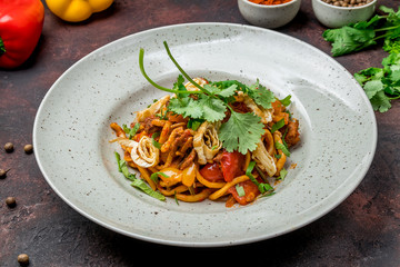 fried lagman on plate