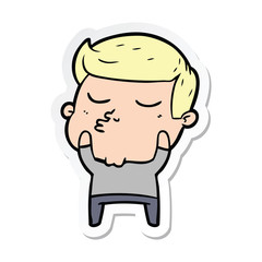 sticker of a cartoon model guy pouting