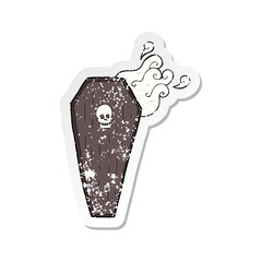 retro distressed sticker of a spooky cartoon coffin