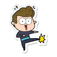 sticker of a cartoon man kung fu kicking
