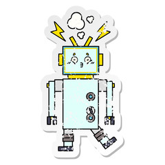 distressed sticker of a cute cartoon robot