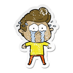 distressed sticker of a cartoon crying man