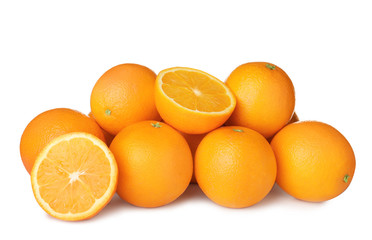 Pile of ripe oranges isolated on white