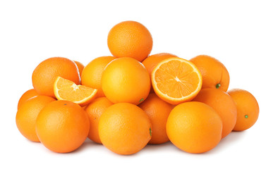 Pile of ripe oranges isolated on white