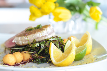 food, salad, meal, plate, dinner, vegetable, dish, meat, healthy, fish, appetizer, gourmet, cuisine, lunch, cheese, bread, tomato, chicken, fresh, delicious, sandwich, sauce, white, vegetables, green,