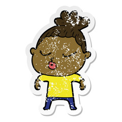 distressed sticker of a cartoon calm woman
