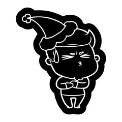 cartoon icon of a frustrated man wearing santa hat