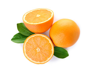 Fresh oranges on white background. Healthy fruits