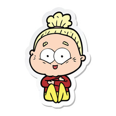sticker of a cartoon happy old woman