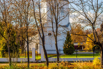 The Russian Orthodox Church of Boris and Gleb of the 18th century in the village of Belkino. Autumn view. Obninsk, Russia