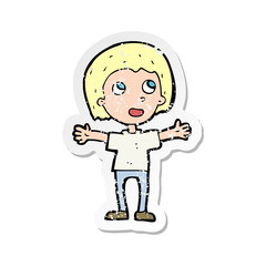 retro distressed sticker of a cartoon happy person