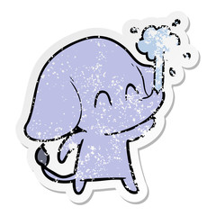 distressed sticker of a cute cartoon elephant spouting water