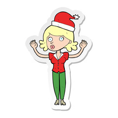 sticker of a cartoon woman wearing christmas hat