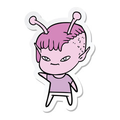 sticker of a cute cartoon alien girl