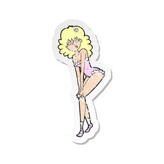 retro distressed sticker of a cartoon woman in lingerie
