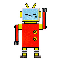 retro grunge texture cartoon crying robot