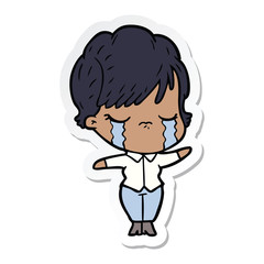 sticker of a cartoon woman crying
