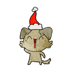 waving little dog textured cartoon of a wearing santa hat