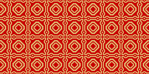 Color Seamless Lace Pattern With Abstract Geometric . Stylish Fashion Design Background For Invitation Card. Illustration. Gold red color