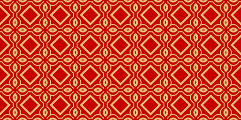 Color Seamless Lace Pattern With Abstract Geometric . Stylish Fashion Design Background For Invitation Card. Illustration. Gold red color