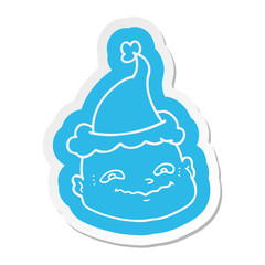 cartoon  sticker of a bald man wearing santa hat