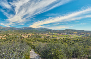 Landscape View of the Village of Navas de Estena in the Cabañeros National Park, Ciudad Real Province, Castilla la Mancha Region, Spain
