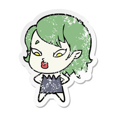 distressed sticker of a cute cartoon vampire girl