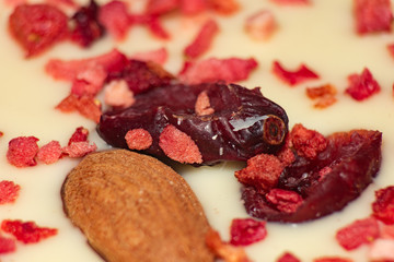 Dessert of white chocolate and berries