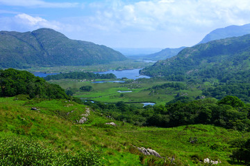 Fototapeta na wymiar Scenic vista from Ladies View on the Ring of Kerry in Killarney National Park, Ireland