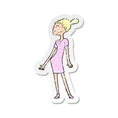 retro distressed sticker of a cartoon woman in dress