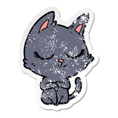 distressed sticker of a calm cartoon cat